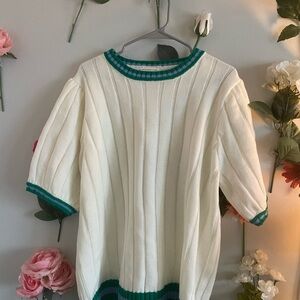 Chic Soul White and Green Crew Neck Sweater